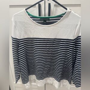 Ralph Lauren Women's Navy and White Striped Long Sleeve Top